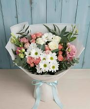 Букет цветов из:  Розы, Лизиантусы и Хризантемы в Поселок Пансионата Полушкино