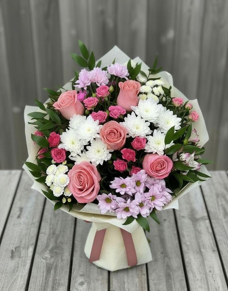 Букет цветов из: Альстромерии, Гвоздики, Розы и Хризантемы в Поселок Пансионата Полушкино