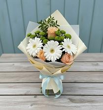 Букет цветов из:  Герберы, Розы и Хризантемы в Поселок Пансионата Полушкино